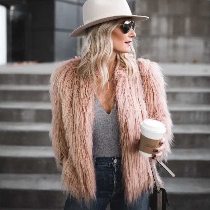 Women Faux Fur Shaggy Jacket Coat Blazer Coat